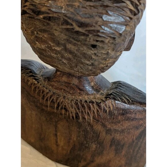 Wooden Handcarved African Statues Head Bust Tribal Man & Woman Pair Folk Art Set - Picture 10 of 16